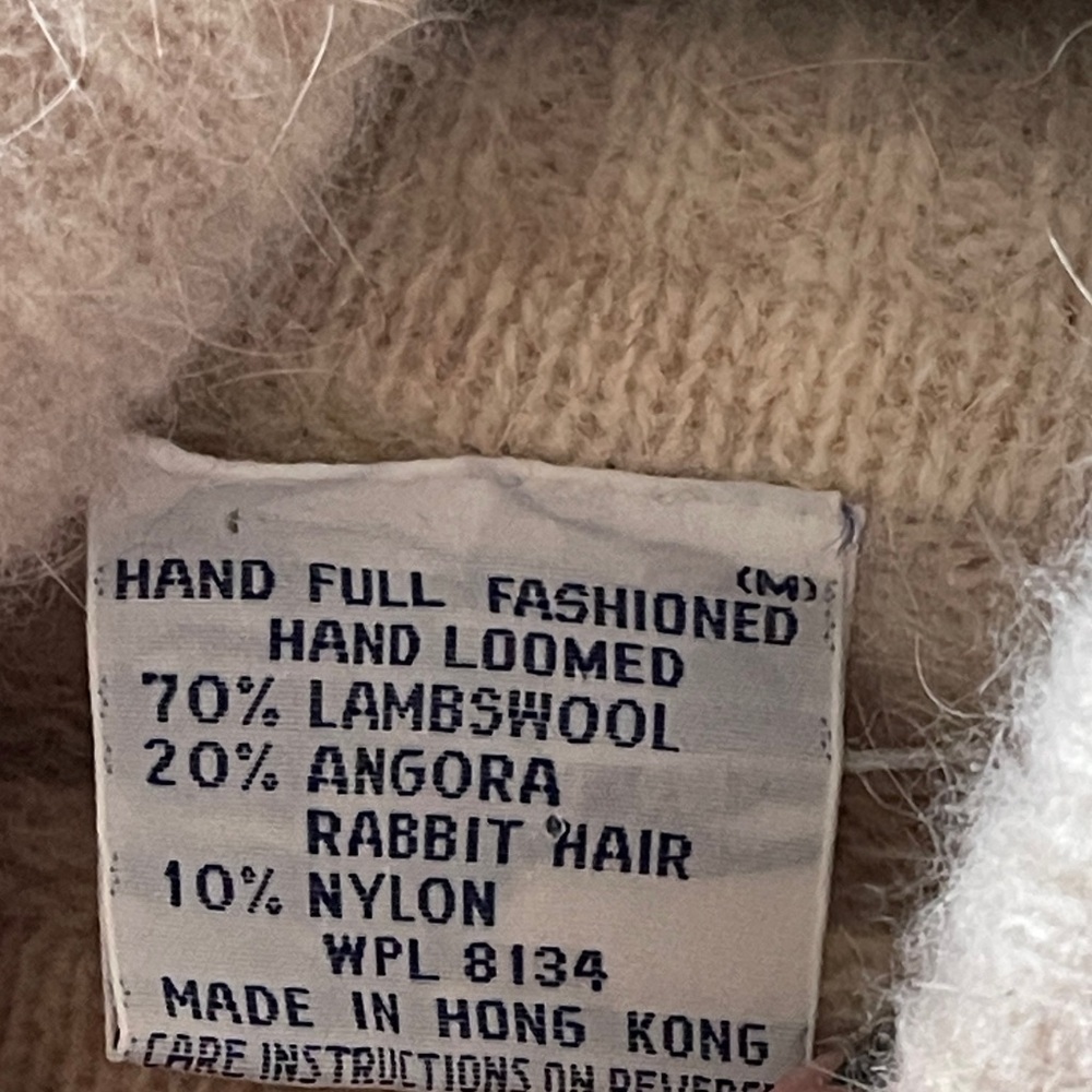 Hand Loomed Full Fashioned Lambswool Angora Sweater Turtleneck Beige Chic Medium - Picture 4 of 6